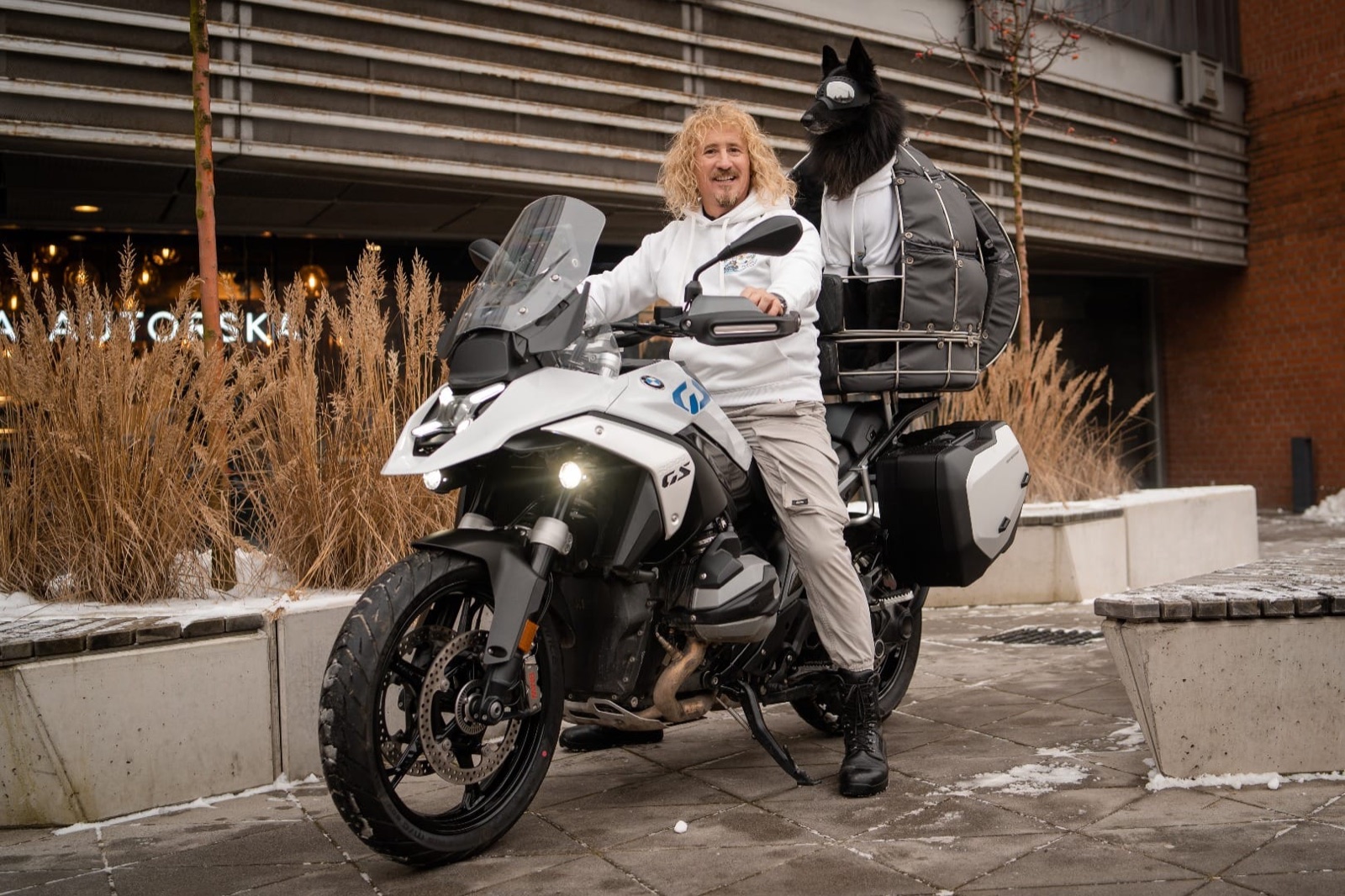 Diego w bagażniku Jack & Dog na motocyklu